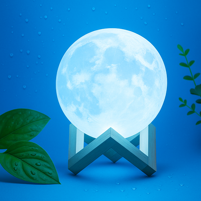 3D Moon Lamp 15cm with Wooden Stand – 7 Color Changing LED Touch
